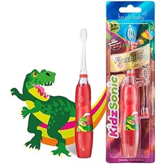 Электрическая зубная щетка Brush Baby Kidzsonic для малышей и детей в возрасте от 2 до 9 лет — диско-подсветка, нежная вибрация и умный таймер — динозавр, Brush-Baby