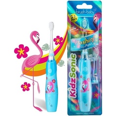Электрическая зубная щетка для малышей и детей Brush Baby Kidzsonic для детей от 3 лет — диско-подсветка, нежная вибрация и умный таймер — Flamingo, Brush-Baby