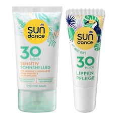 Sensitive Sun Увлажняющий флюид для чувствительной кожи без отдушек и октокрилена Spf 30, 50 мл + мятный уход за губами, Spf 30, 10 мл, Sundance