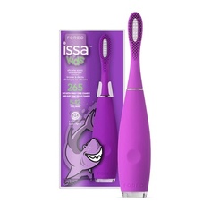 Issa Kids Ультра-гигиеничная силиконовая электрическая зубная щетка Sonic для детей 5-12 лет со скребком для языка и мини-гибридной насадкой Merry Berry Shark, Foreo