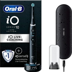 Электрическая зубная щетка Io Series 10 Luxe Edition с 7 режимами чистки, магнитной технологией и 3D-анализом, цветным дисплеем и дорожным зарядным чехлом — космический черный, Oral-B