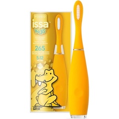 Электрическая звуковая зубная щетка Issa Kids 5–12 с медицинским силиконом и щетиной из полимера Pbt — нежно-желтый Gator, Foreo
