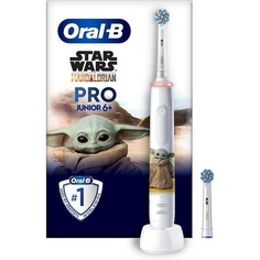 Электрическая зубная щетка Junior Pro «Звездные войны» для детей от 6 лет с 2 насадками, контроль давления на 360°, 3 режима чистки, включая таймер для чувствительной стоматологической помощи, белый, Oral-B