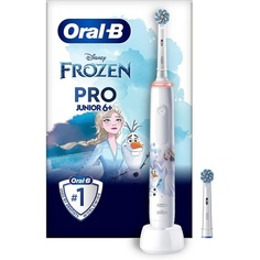 Электрическая зубная щетка Junior Pro Frozen для детей от 6 лет с 2 насадками, регулировка давления на 360°, 3 режима чистки, включая таймер для ухода за чувствительными зубами, белый, Oral-B