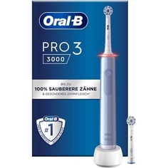 Электрическая зубная щетка Oral-B Pro 3 3000 с 2 насадками для чувствительной чистки и 3 режимами чистки — синяя, Oral B
