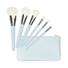 T4B Набор кистей для макияжа Mimo Bamboo с дорожным размером и дорожной сумкой синего цвета, 6 шт., Tb Tools For Beauty