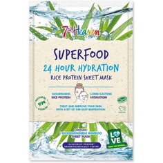 Биоразлагаемая бамбуковая тканевая маска Superfood Intense Hydration с рисовым протеином для питания кожи — идеально подходит для всех типов кожи, 7Th Heaven