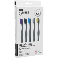 Зубная щетка на растительной основе The Humble Co., 5 шт., чувствительная щетина, экологически чистая, для веганов, для ежедневного ухода за полостью рта, рекомендована стоматологами, 5 цветов, The Humble Co