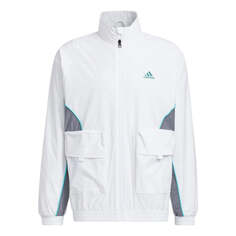 Куртка Men&apos;s adidas Logo Printing Pattern Splicing Stand Collar Zipper Jacket White, белый