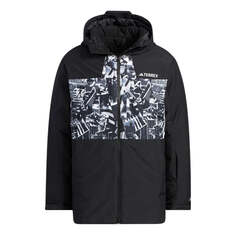 Пуховик adidas Pattern Printing Hooded Down Jacket Men&apos;s Black, черный