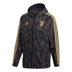 Куртка adidas JUVE WINDBREAKR Juventus Soccer/Football Sports Hooded Jacket Black, черный