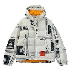 Пуховик FILA x MIHARA Crossover Short Printing Hooded Stay Warm Down Jacket White Gift to Boyfriend, белый