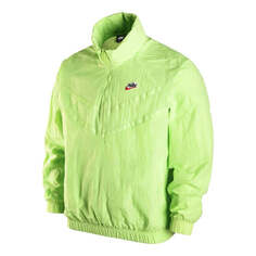 Куртка Men&apos;s Nike Solid Color Logo Label Breathable Windproof Stand Collar Half Zipper Long Sleeves Jacket Autumn Green, зеленый