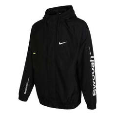 Куртка Men&apos;s Nike Alphabet Logo Printing Woven Hooded Jacket Autumn Black, черный