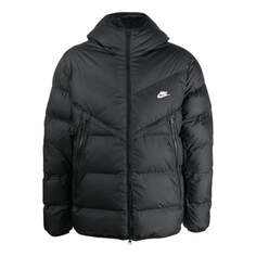 Пуховик Men&apos;s Nike Solid Color Zipper Pocket logo Printing Hooded Down Jacket Black, черный