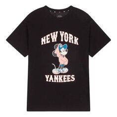 Футболка MLB Disney Mickey Crossover New York Yankees Basic Printing Round Neck Short Sleeve Unisex Black, черный