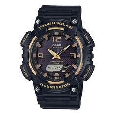 Часы CASIO Waterproof Sports Solar Powered Mens Black/Gold Analog/Digital Combo, черный