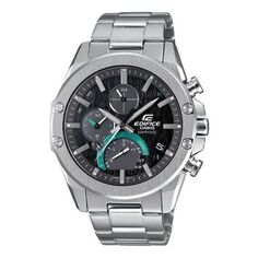 Часы CASIO EDIFICE Quartz Waterproof Sapphire Crystal Solar Powered Black DialSilver Strap Mens BlackSilver Analog, черный