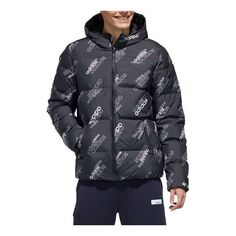 Пуховик Men&apos;s adidas neo Logo Full Print Sports Stay Warm Hooded Down Jacket Black, черный