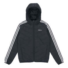 Пуховик adidas neo M 3s Lw Down Jk Logo Printing Stay Warm hooded Sports Down Jacket Black, черный