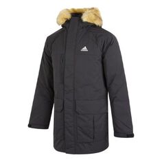 Пуховик adidas Down Parka Outdoor Solid Color mid-length hooded Stay Warm Down Jacket Black, черный