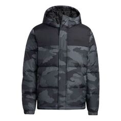 Пуховик adidas neo Zipper Cardigan Short Camouflage hooded down Jacket Black, черный