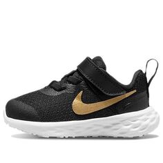 Кроссовки (TD) Nike Revolution 6 Low-Top Running Shoes Black/Gold, черный