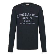 Футболка DIOR Letter Print Round Neck Long Sleeve For Men Navy, синий