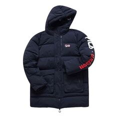 Пуховик FILA x Wilson Crossover Full Print mid-length Down Jacket Navy Blue, синий