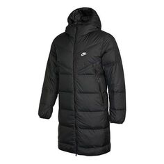 Пуховик Men&apos;s Nike Logo Mid-Length Sports Hooded Down Jacket Black, черный