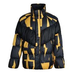 Пуховик Nike Splicing Stay Warm Windproof Stand Collar Sports Down Jacket Yellow Black Colorblock, черный