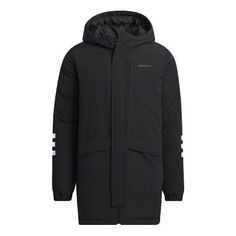Пуховик adidas mid-length Sports hooded Zipper Down Jacket Black, черный