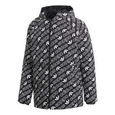 Пуховик adidas originals Monogram JKT Full Print logo Reversible Stay Warm hooded down Jacket Black White, белый