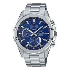 Часы CASIO EDIFICE Stainless Steel Strap Blue Watch Dial Mens Blue Analog, синий