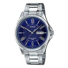 Часы CASIO Waterproof Stainless Steel Strap Mens Blue Analog, синий