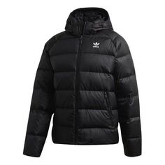 Пуховик adidas originals Jacket Down Det Logo Zipper hooded down Jacket Black, черный