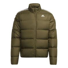 Пуховик Men&apos;s adidas Ess Mid Dwn Jkt Sports Stay Warm Stand Collar With Down Feather Dark Olive Green Jacket, зеленый