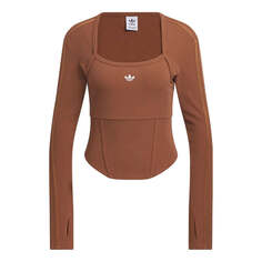 Рубашка (WMNS) adidas originals Corset Long Sleeve Shirt &apos;Brown&apos;, коричневый