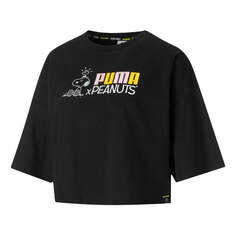 Футболка (WMNS) PUMA x PEANUTS Crossover Embroidered Logo Round Neck Loose Short Sleeve Black, черный