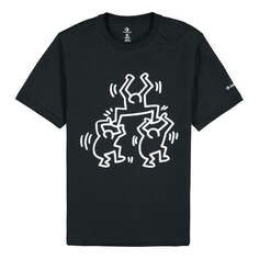 Футболка (WMNS) Men&apos;s Converse x Keith Haring Crossover Cartoon Pattern Round Neck Short Sleeve Black, черный