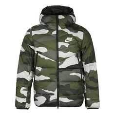 Пуховик Nike Sportswear Down Windrunner Printing hooded down Jacket Camouflage Green, зеленый