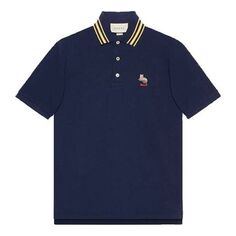 Футболка GUCCI Cat Logo Embroidered Polo &apos;Navy&apos;, синий