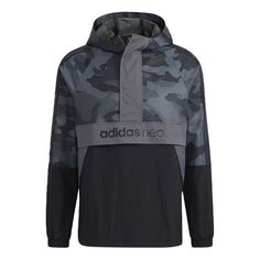 Куртка adidas neo M Ard Wb Camouflage Splicing Half Zipper hooded logo Jacket Gray, серый