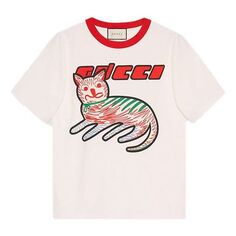 Футболка GUCCI Cat Print Oversize T-shirt &apos;off white&apos;, белый