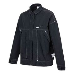 Куртка (WMNS) Nike SS22 Sportswear Swoosh Back Logo Printing Woven Jacket Autumn Black, черный