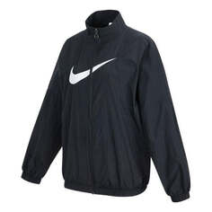 Куртка (WMNS) Nike Sportswear Essential Logo Pattern Wrinkled Woven Loose Stand Collar Jacket Black, черный