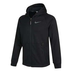 Куртка Men&apos;s Nike Pro Therma-FIT Fleece Stay Warm Sports Training Hooded Logo Jacket Autumn Black, черный