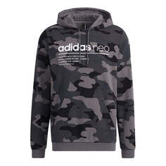 Толстовка Men&apos;s adidas neo Sw Camo Hdy Logo Printing Camouflage Sports Pullover Black, мультиколор