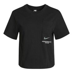 Футболка (WMNS) Nike Sportswear Swoosh Short Printed Round Neck Pullover T-Shirt Black, черный