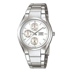 Часы CASIO Stainless Steel Strap Quartz Waterproof Mens SilverWhite Analog, белый